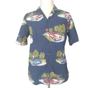Pacific Legend REAL Hawaiian shirt mens medium blue Mustang Corvette Vintage
